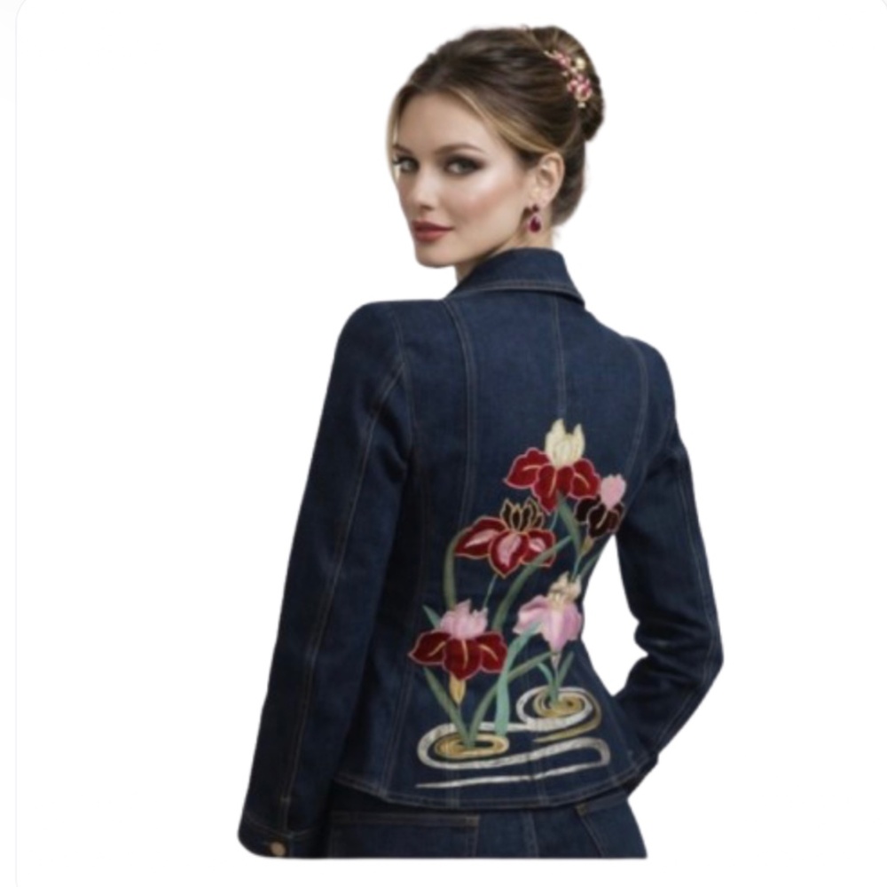 CHRISTIAN DIOR BOUTIQUE Embroidered Heart Pocket Denim Jacket - Picture 3 of 16